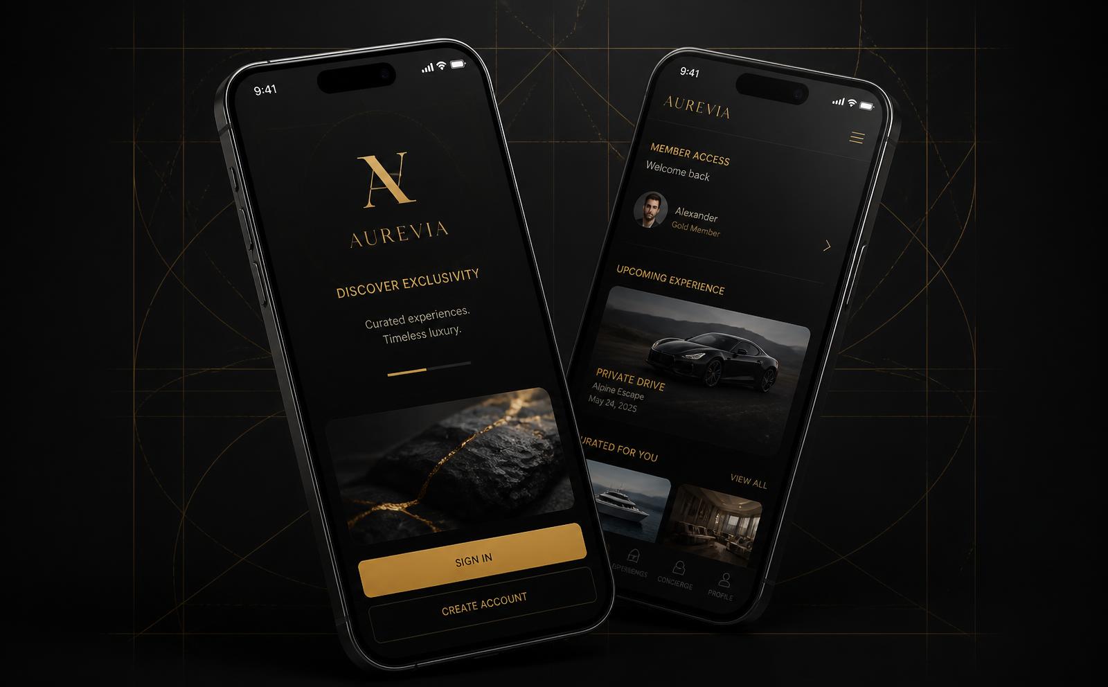 Mobile App mockup — Meridian — identity rebuilt in proportion